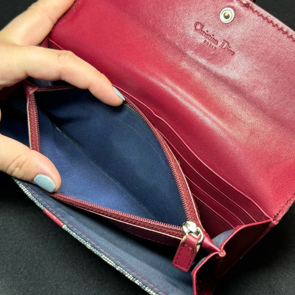 ❤️Christian Dior Red Navy Trotter Canvas Long Wallet, Italy❤️